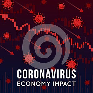 Vector concept illustration of impact of coronavirus on the stock exchange and global economy. Covid-19 virus causes market fall