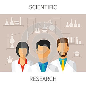 Ilustraciones de científico investigación científicos en químico laboratorio 