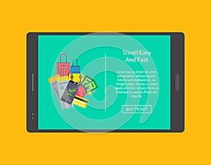 Vector concept illustration of webpage for tablet with flat travel elements