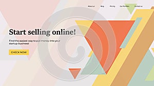 Vector concept for landing page with abstract design background. Includes text and geometric shapes.