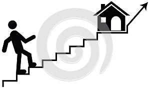 Vector concept of a man or guardian climbing on stairs with their dream home.