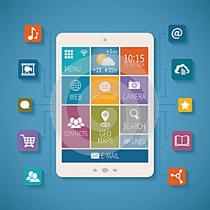 Vector concept of mobile communications and cloud services.