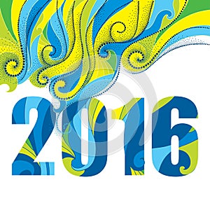 Vector concept with numbers 2016 and abstract dotted swirls on white. Background for Rio 2016, Brazil.