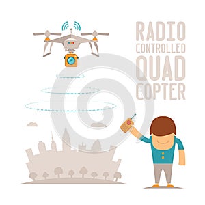 Vector concept of quadcopter air drone with remote control