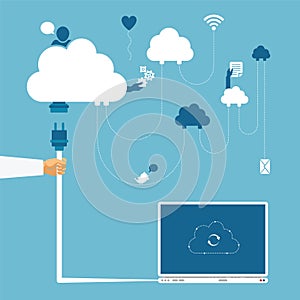 Vector concept of wireless cloud network and distributed computing photo