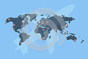 Vector concept of worldwide delivery, shipping and service around the world on map.