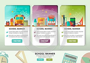 Vector concepts design of education banner. Vertical flat banners with school items.