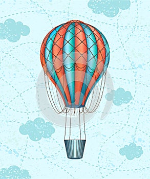 Vector conceptual art of hot air balloon. Concept of travel around the world