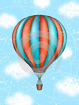 Vector conceptual art of hot air balloon. Concept of travel around the world