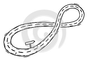 Vector Conceptual Business Illustration or Drawing of Cyclic Road, Moving in Circle, Repetition and Endless Effort