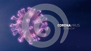 Vector conceptual Coronavirus illustration. 3d virus form on a abstract background. Pathogen visualization. Design for