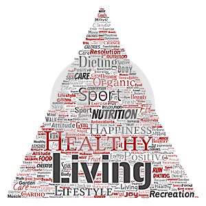 Vector conceptual healthy living positive nutrition sport triangle arrow word cloud