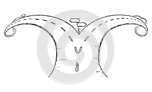 Vector Conceptual Illustration or Drawing of Crossroad or Fork in the Road, Choose the Direction or Decide about Destiny