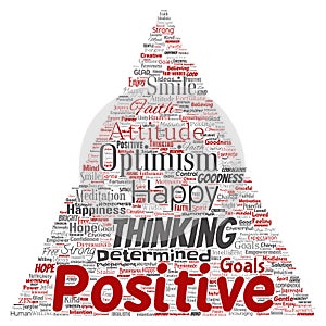 Vector conceptual positive thinking, happy strong attitude triangle arrow word cloud