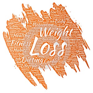 Vector conceptual weight loss healthy diet transformation paint brush word cloud background. Collage of fitness motivatio