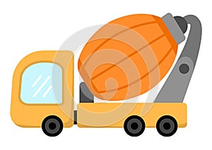 Vector concrete mixer car. Construction site and road work flat icon. Building transportation clipart. Cute special transport or