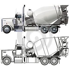 Vector concrete mixer truck