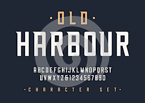 Vector condensed retro display font design, alphabet, character