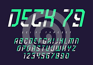 Vector condensed retro display font design, alphabet, character