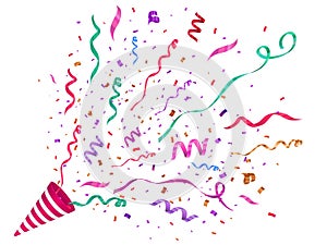 Vector confetti. Festive illustration. Party popper isolated on white background.