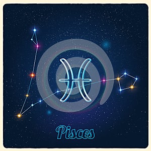 Vector constellation Pisces with Zodiac sign
