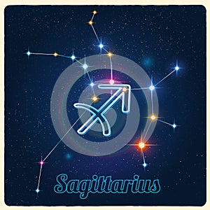 Vector constellation Sagittarius with Zodiac sign