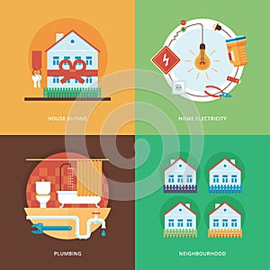 Vector constructing, industry of building and development set for web design and mobile apps. Illustration for house buying, home