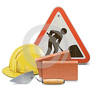 Vector Construction Concept with Bricks and Trowel