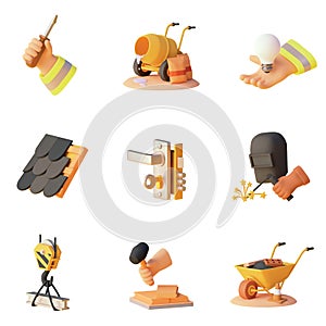 Vector construction, repair and home renovation icons set in 3d style