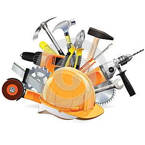 Vector Construction Tools with Helmet