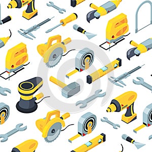 Vector construction tools isometric icons background or pattern illustration