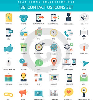 Vector contact us color flat icon set. Elegant style design.
