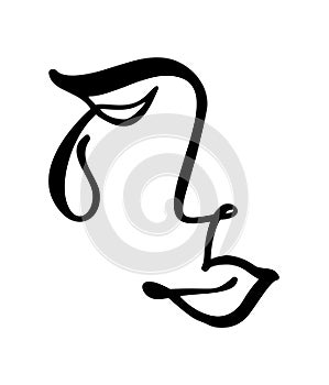 Vector continuous line, drawing of sad woman face, fashion minimalist concept. Stylized linear illustration female head