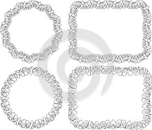 Vector contour doodle drawings of decorative borders from curved design elements