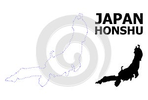 Vector Contour Dotted Map of Honshu Island with Caption