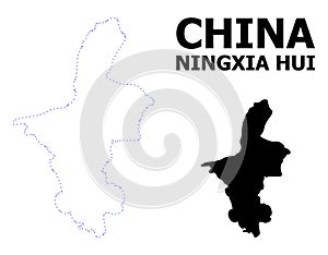 Vector Contour Dotted Map of Ningxia Hui Region with Caption