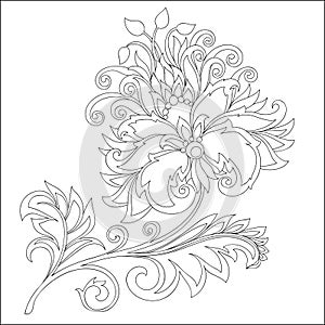 Vector contour of fantasy flower with ornaments