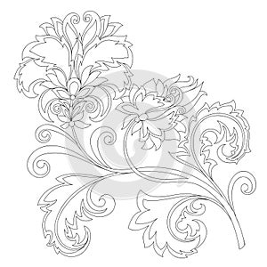 Vector contour of fantasy flower with ornaments