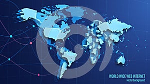 Vector. Contour image of planet Earth with continents and countries. Economic ties. Global communication.