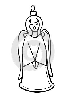 Vector contoured glass toy, decoration in form of singing angel for xmas tree, in doodle style
