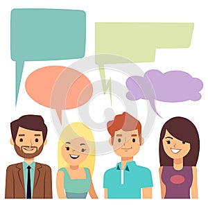 Vector conversation concept with people and blank thinking bubbles