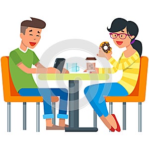 Vector conversation of couple or friends character at cafe
