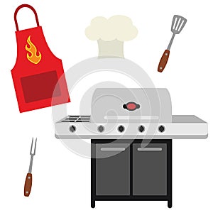 Vector Cookout Grill Utensils Apron Chef Hat Illustrations photo