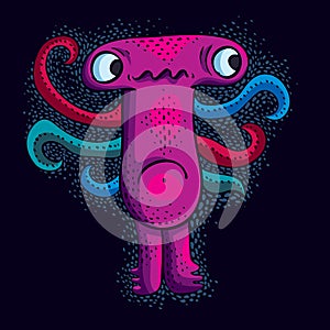 Vector cool cartoon sad monster, purple weird creature. Clipart