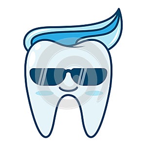 vector of cool tooth character wearing sunglasses with toothpaste hair on top