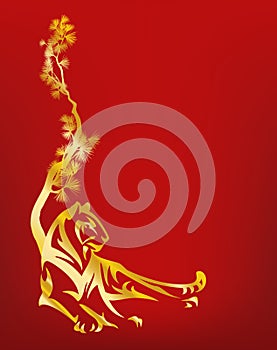 Vector copy space background design of chinese zodiac border made of pine tree branches and wild tiger for 2022 year