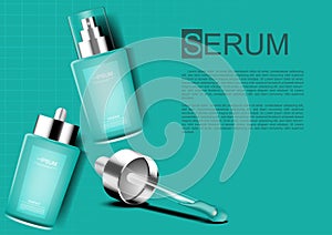 Vector cosmetic ads template and poster Serum set and a dropper