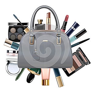 Vector Cosmetics with Grey Female Handbag