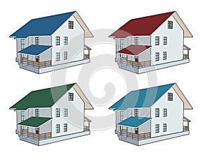 Vector cottages houses set. Linear drawing