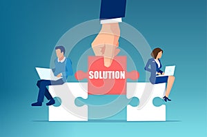 Vector of a counsellor offering a solution to a businessman and a woman